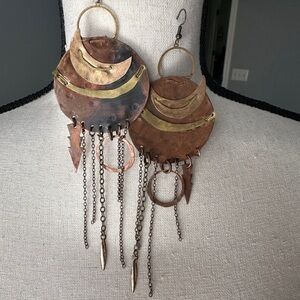 Galaxy inspired Copper & Brass drop Earrings NWOT